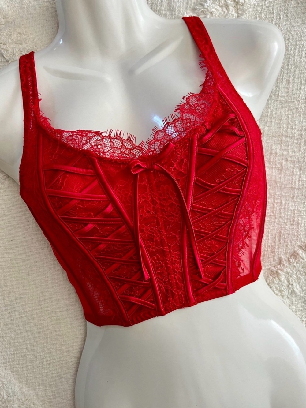 Victoria's Secret Red Lace Bustier Crop Top